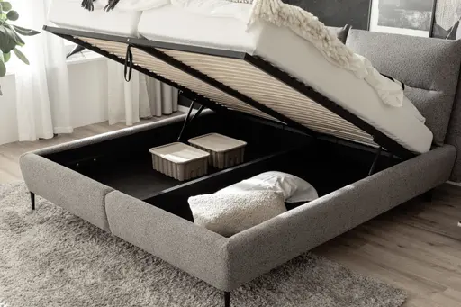 Polsterbett - Liegefläche ca. 180x200 cm, mit Bettkasten, Stoff, Graublau