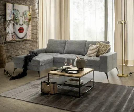 Ecksofa - Ecke links, 2-Sitzer, Stoff, Anthrazit