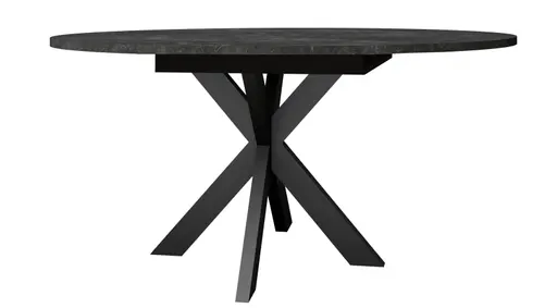 Esstisch - ausziehbar, Ø/H ca. 130x79 cm, Keramikoptik grau, Schwarz