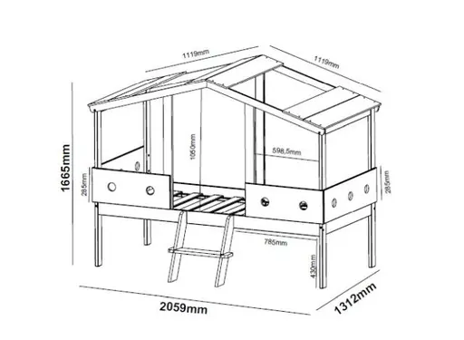 Hausbett - Liegefläche ca. 90x200 cm, Weiß, Kiefer Natur