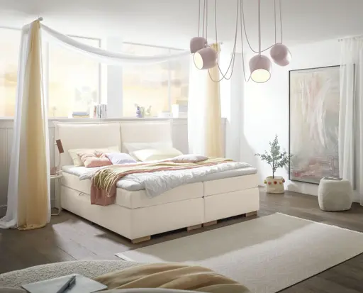 Boxspringbett SANDRIN A- Liegefläche ca. 200x200 cm, Stoff, Creme, inkl. Stauraum