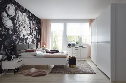 Bett Viana - Liegefläche ca. 180x200 cm, Holzwerkstoff Weiß, Kunstleder Anthrazit