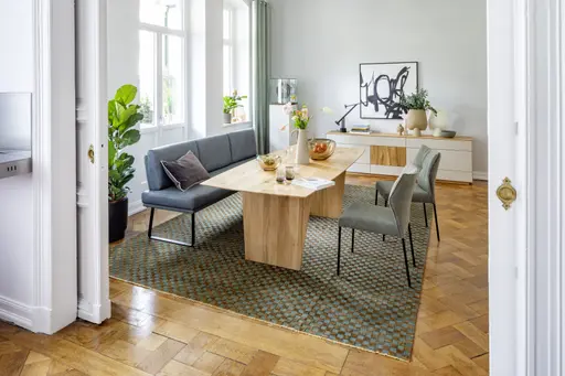 Esstisch 3100 - LB ca. 220x100 cm, Asteiche Bianco massiv, Holzwange