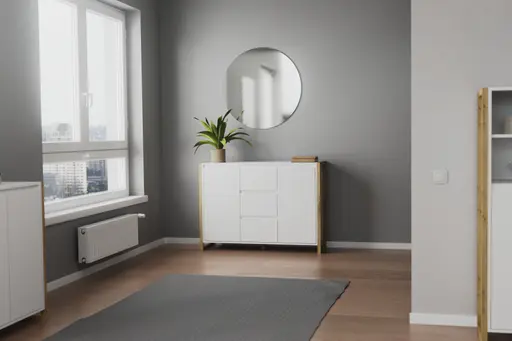 Kommode - B ca. 120 cm, Weiß, Artisan Eiche Nachbildung