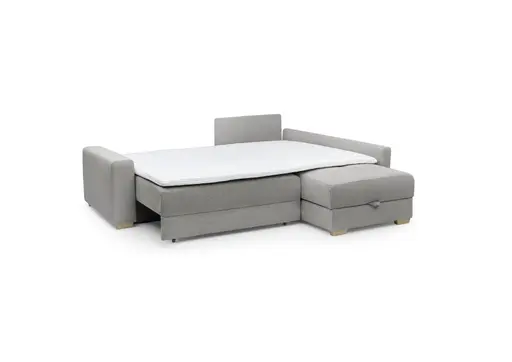 Ecksofa Jyte - 2-Sitzer mit Ecke rechts, Schlaffunktion mit Bettkasten, Stoff, Grau
