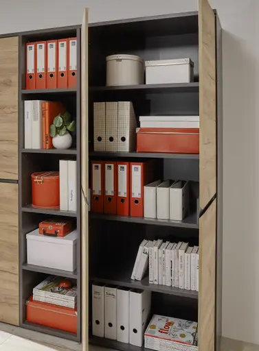 Aktenschrank GRIFFIN - B ca. 80 cm, Graphit, Eiche Nachbildung