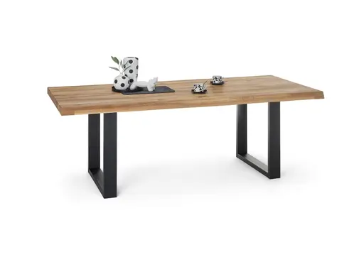 Esstisch - LB ca. 200x100 cm, Wildeiche massiv geölt, Baumkante, Schwarz