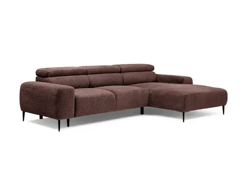Ecksofa - 2-Sitzer mit Longchair rechts, Sitzvorzug motorisch, Kopfteil verstellbar, Stoff, Rotbusch