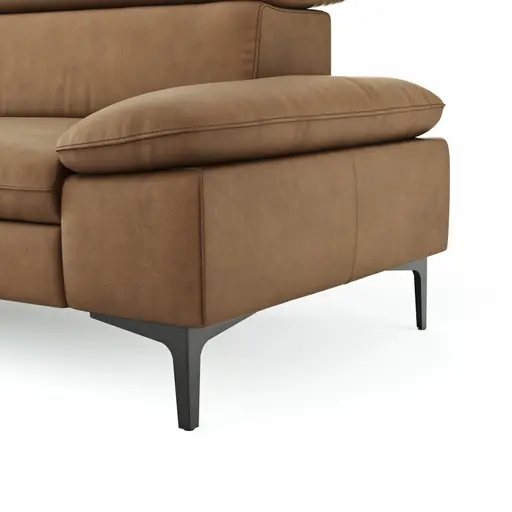 Ecksofa Felipa - Ecke links mit 2,5-Sitzer inkl. Kopfteil verstellbar, Leder, Cognac