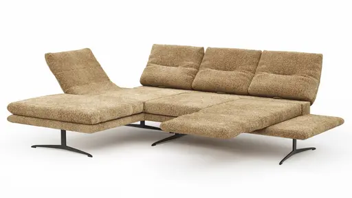 Ecksofa Lucero 2.0 - Longchair mit 2-Sitzer rechts inkl. Sitztiefenverstellung, Drehsitz und Sitztiefe verstellbar, Stoff, Cognac