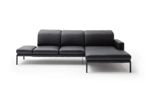 Ecksofa Noto - 2,5-Sitzer mit Longchair rechts inkl. Rückenlehne verstellbar, Leder, Schwarz