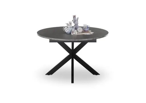 Esstisch - ausziehbar, Ø/H ca. 130x79 cm, Keramikoptik grau, Schwarz