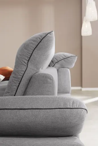  Ecksofa - Longchair links mit 1-Sitzer, Kopfteil/Armlehne/Sitztiefe verstellbar, Stoff, Grau