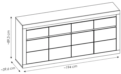 Sideboard - mit Beleuchtung, B ca. 194 cm, Kaschmir, Stone Eiche Nachbildung