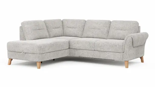 Ecksofa Almyra - Ottomane links mit 2,5-Sitzer, inkl. Schlaffunktion und Bettkasten, Stoff, Silbergrau