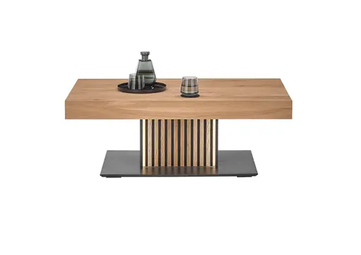 Couchtisch - mit Schublade und Beleuchtung, LBH 120x70x45 cm, Birke massiv, Anthrazit lackiert, Applikation Kerneiche Natur