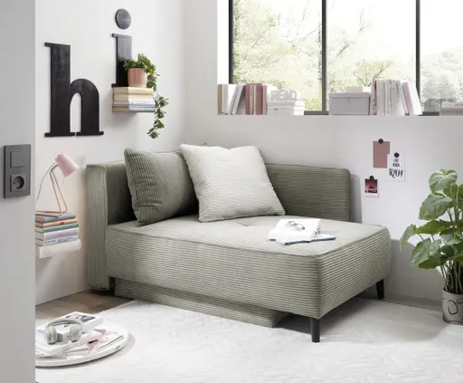 Recamiere JADYN - inkl. Schlaffunktion mit Bettkasten, Stoff, Taupe