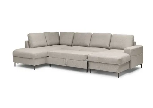 Wohnlandschaft - Ecke links mit 2-Sitzer und Longchair rechts, Stoff, Steingrau
