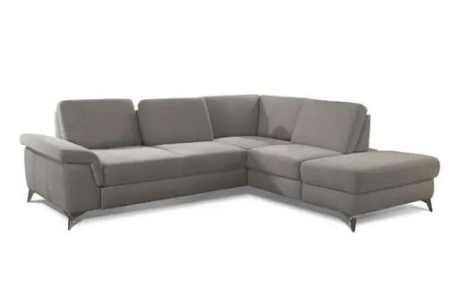 Ecksofa - 2,5-Sitzer mit Ecke rechts, Sitztiefe verstellbar (manuell), Chenilleflachgeweber, Hellgrau
