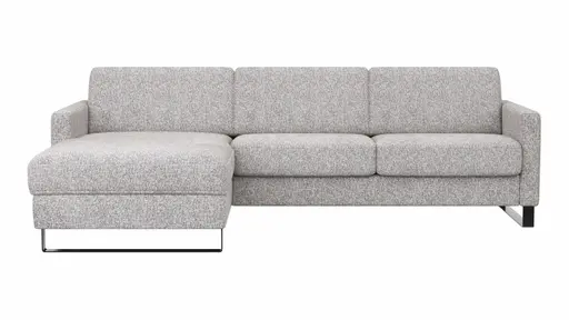 Schlafsofa Laredo - Longchair mit 2-Sitzer rechts inkl. Schlaffunktion mit Bettkasten, Stoff, Graubeige