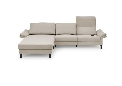 Ecksofa CALM PREMIUM 2.0 - Longchair links mit 3-Sitzer, Relaxfunktion motorisch, Armlehne verstellbar, Stoff, Sand
