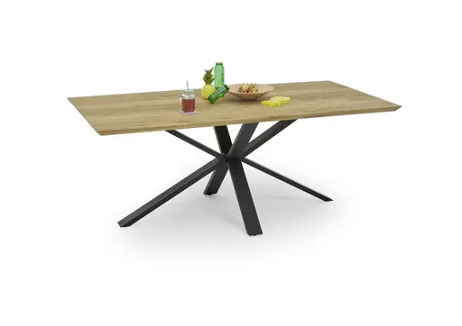 Esstisch- LB ca. 200x100 cm, Eiche, Massiv, Geölt, Metall, Schwarz