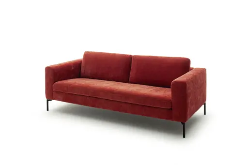 Sofa Lenni Full - 3-Sitzer, Stoff, Rubinrot, bündige Kissen