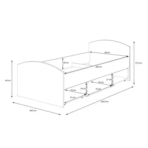 Bettgestell FILIPO- Liegefläche ca. 90x200 cm, Eiche Dekor, Weiß