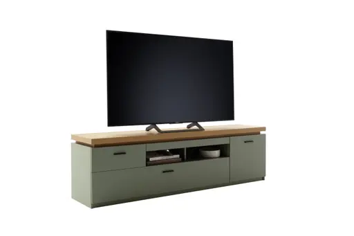 TV-Lowboard - mit Beleuchtung, B ca. 195 cm, Salbeigrün, Eiche Evoke Nachbildung