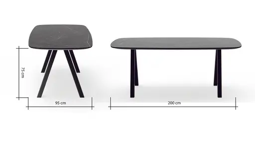 Esstisch Jari - LB ca. 200x95 cm, Keramik, Schwarz