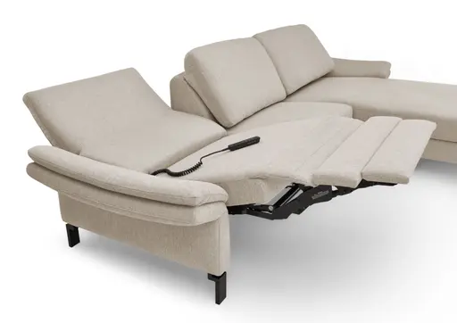 Ecksofa CALM PREMIUM 2.0 - Longchair links mit 3-Sitzer, Relaxfunktion motorisch, Armlehne verstellbar, Stoff, Sand