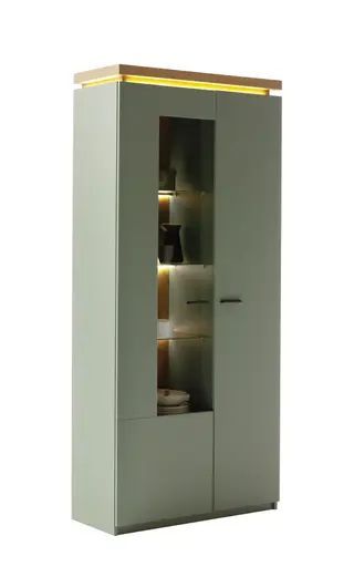 Vitrine - mit Beleuchtung, B ca. 88 cm, Salbeigrün, Eiche Evoke Nachbildung