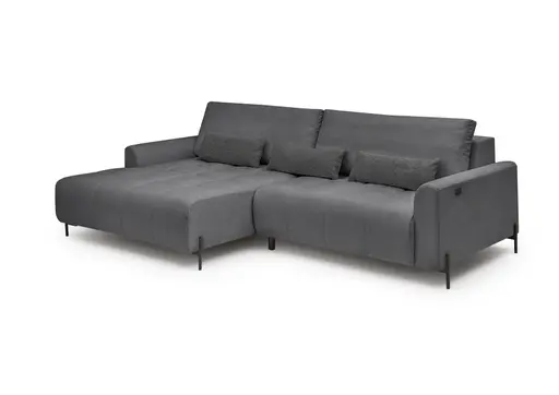 Ecksofa - Longchair links mit 2-Sitzer, Sitztiefe verstellbar motorisch, Stoff, Anthrazit