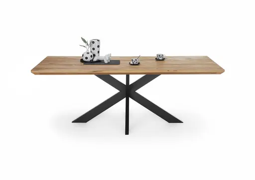 Esstisch SITTING EASY - LB ca. 200x100 cm, Wildeiche massiv geölt, Schweizer Kante, Schwarz