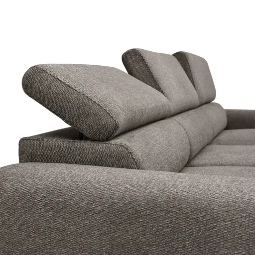 Ecksofa - 2-Sitzer mit Longchair rechts, Sitzvorzug motorisch, Kopfteil verstellbar, Stoff, Sand