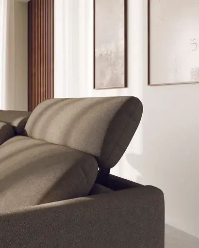 Ecksofa Arona - Longchair mit 2-Sitzer rechts inkl. 3x Kopfteil verstellbar, Stoff, Grau