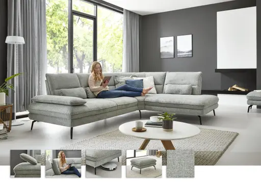 Ecksofa - 2,5-Sitzer mit Ecke rechts, Stoff, Zink