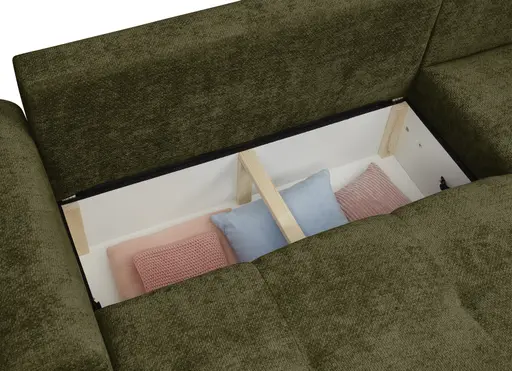 Ecksofa - Longchair links mit 2-Sitzer, Stoff, Olivegrün