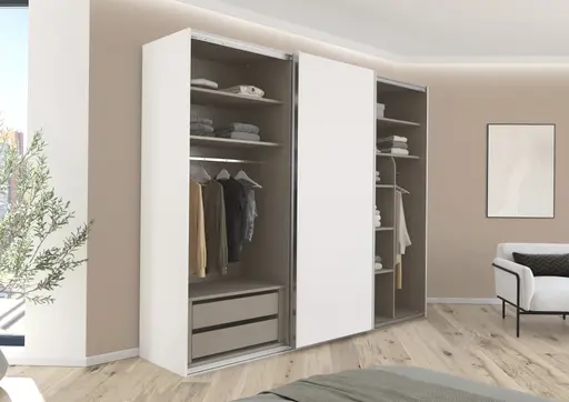 Schwebetürenschrank - B. ca. 301 cm, Dekor, Alpinweiß
