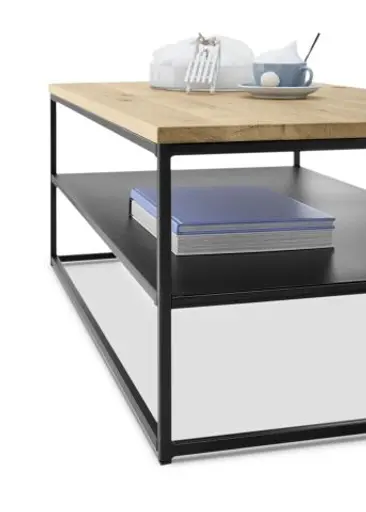 Couchtisch - LB ca. 95x55 cm, Wildeiche Massiv, Schwarz