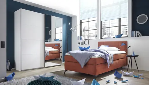 Boxspringbett JODIE- Liegefläche ca. 120x200 cm, Stoff Rostrot