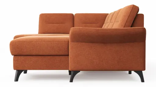 Wohnlandschaft Almyra - Ottomane links, 2,5-Sitzer inkl. Vorziehsitz (motorisch), Longchair rechts inkl. Bettkasten und Armlehne klappbar, Stoff, Kupfer