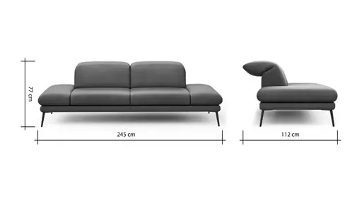 Sofa Elena - 2-Sitzer, Kopfteil/Armlehne verstellbar, Leder, Olive