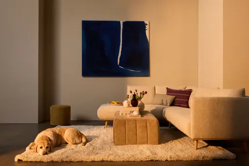 Ecksofa Stina - 3-Sitzer mit Ecke rechts, Armlehne verstellbar, Stoff, Curry