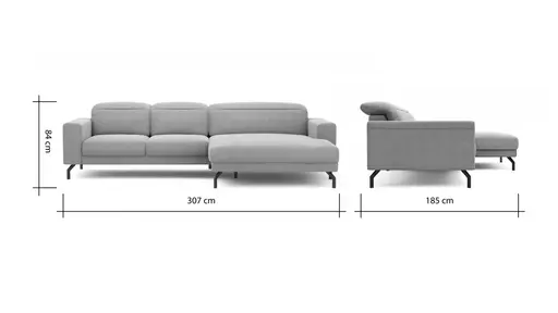 Ecksofa Rockport B - 2,5-Sitzer mit Longchair rechts inkl. Kopfteil verstellbar und Sitztiefe verstellbar (motorisch), Stoff, Khaki