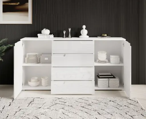 Sideboard - B ca. 165 cm, Weiß, Weiß Hochglanz