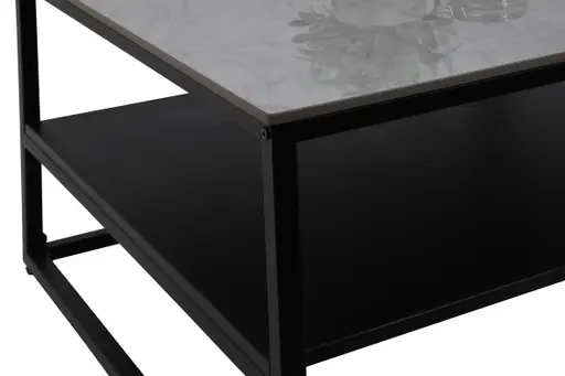 Couchtisch - LB ca. 70x70 cm, Marmoroptik grau, Schwarz