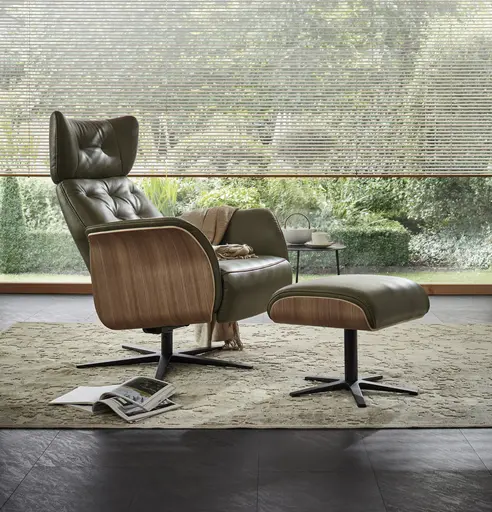 Drehhocker Aberdeen - Größe M, Leder, Moos