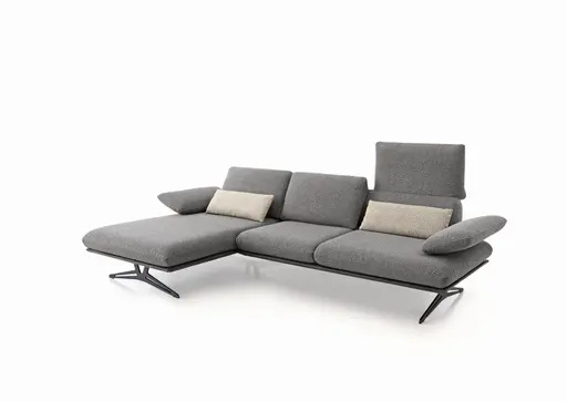 Ecksofa - Longchair links mit 2,5-Sitzer, Rückenlehne/Armlehne verstellbar, Stoff, Grau