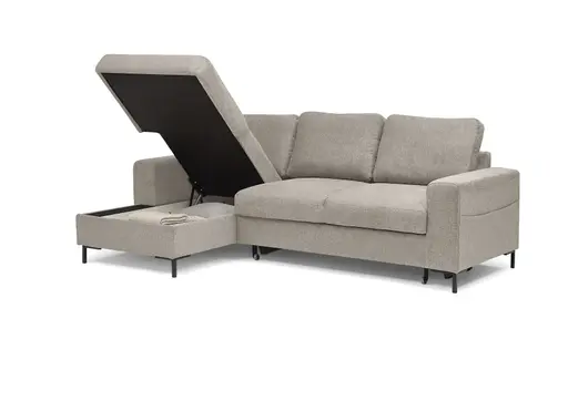 Ecksofa - Longchair links mit 2-Sitzer, Stoff, Steingrau